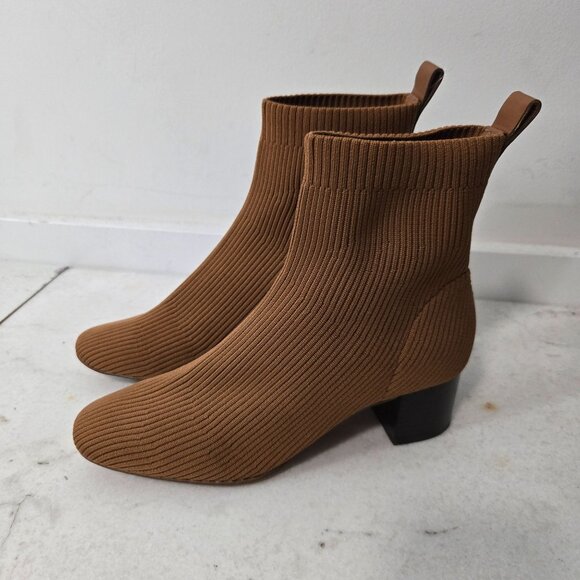 Everlane Shoes - Everlane Women's Size 8 The Glove Sock Boots Toffee Brown Ribbed Knit Block Heel
